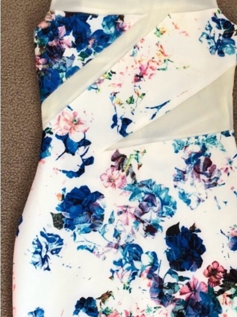 NWOT Lovers + Friends White Mini Dress with Blue and Pink Floral Print